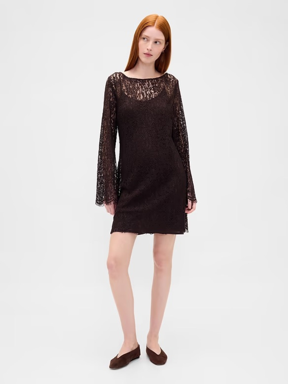 GAP Black Lace Mini Dress with Sheer Long Sleeves